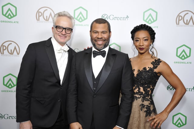Get Out's Bradley Whitford, Jordan Peele (nominee for The Darryl F. Zanuck Award for Outstanding Producer of Theatrical Motion Pictures), and Betty Gabriel attend the 29th Annual Producers Guild Awards supported by GreenSlate at The Beverly Hilton Hotel on January 20, 2018 in Beverly Hills, California. (Photo by John Sciulli/Getty Images for GreenSlate).  "Get Out" received the Stanley Kramer Award.