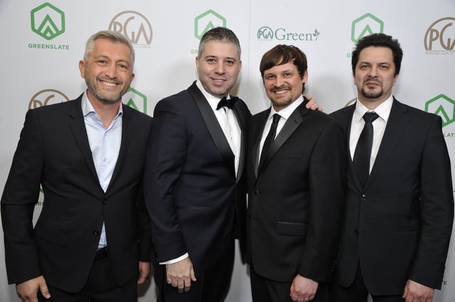  Producers Den Tolmor, Evgeny Afineevsky, and Aaron Butler, nominees for The Award for Outstanding Producer of Documentary Theatrical Motion Pictures for "Cries from Syria," and "Cries from Syria" Co-Producer Sergei Zhuravsky, attend the 29th Annual Producers Guild Awards supported by GreenSlate at The Beverly Hilton Hotel on January 20, 2018 in Beverly Hills, California. (Photo by John Sciulli/Getty Images for GreenSlate) 